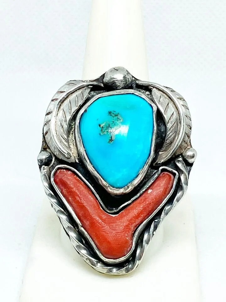 Vintage Native American Baird Signed Sterling Silver Turquoise and